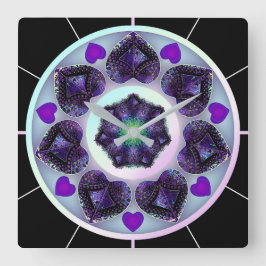 Lila paraply och hjärtan .7 fyrkantig klocka