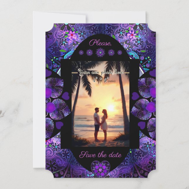 Lila paraply och hjärtan .7 inbjudningar (Framsida)