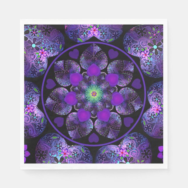 Lila paraply och hjärtan.7 pappersservett (Framsidan)