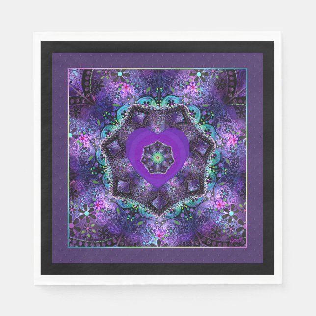 Lila paraply och hjärtan .7 pappersservett (Framsidan)