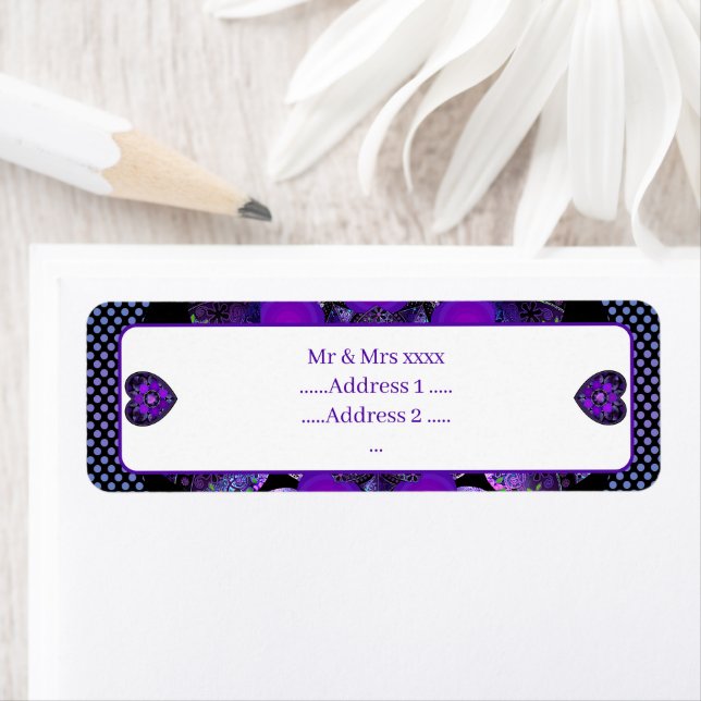 Lila paraply och hjärtan .7 returadress etikett (Insitu)