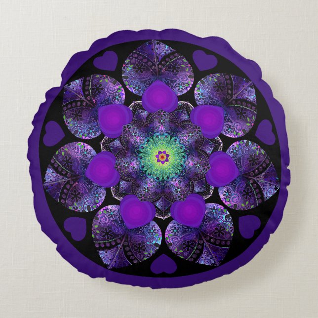 Lila paraply och hjärtan .7 rund kudde (Framsidan)