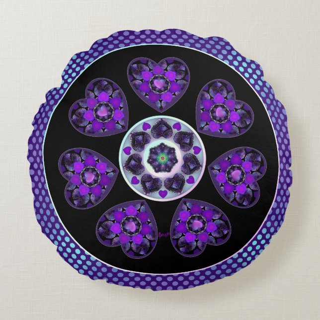 Lila paraply och hjärtan .7 rund kudde (Framsidan)