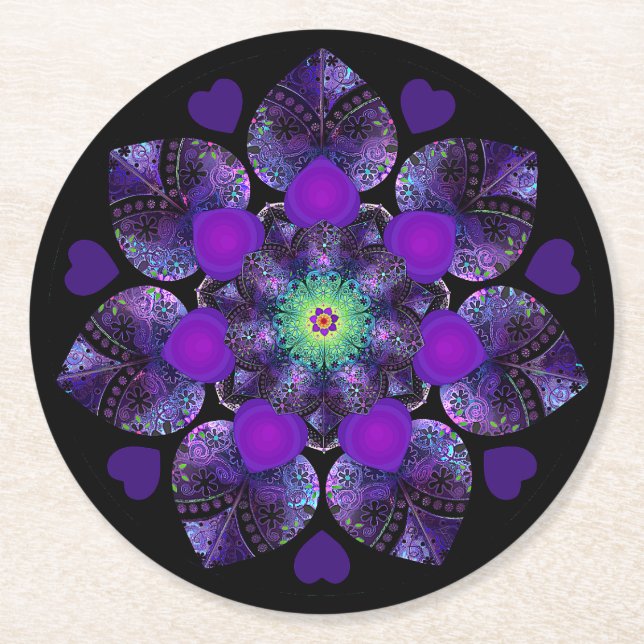 Lila paraply och hjärtan .7 underlägg papper rund (Framsidan)