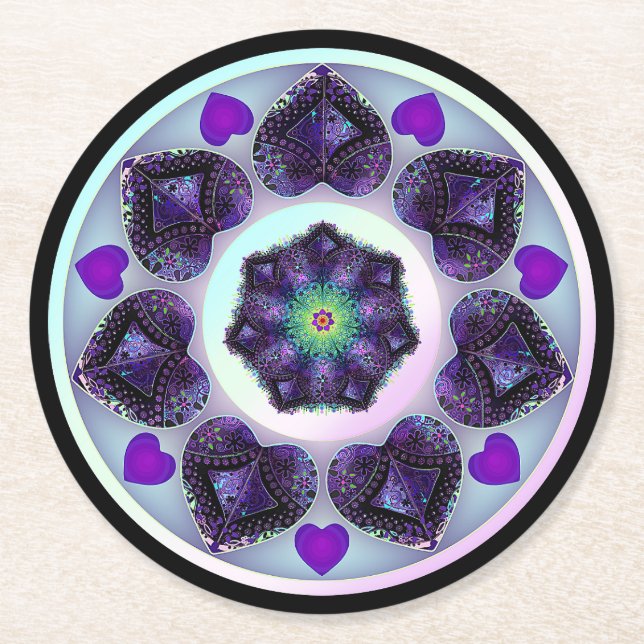 Lila paraply och hjärtan .7 underlägg papper rund (Framsidan)