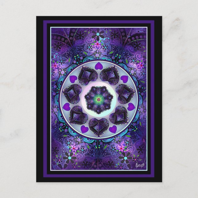 Lila paraply och hjärtan.7 vykort (Framsida)