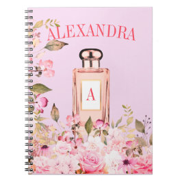 Lila Parfym Blommigt Flaska Söt Chic Monogram Anteckningsbok