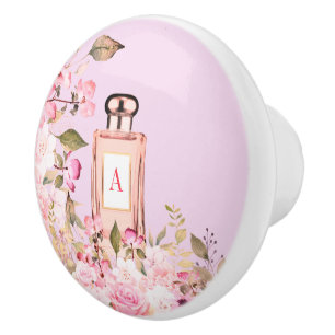 Lila Parfym Blommigt Flaska Söt Chic Monogram Knopp