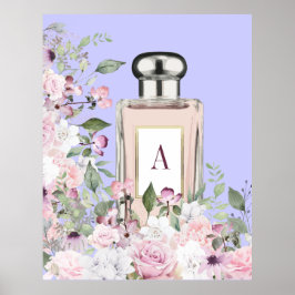 Lila Parfym Blommigt Flaska Söt Chic Monogram Poster