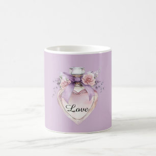 Lila parfymflaska slinga rosa blommor kaffemugg