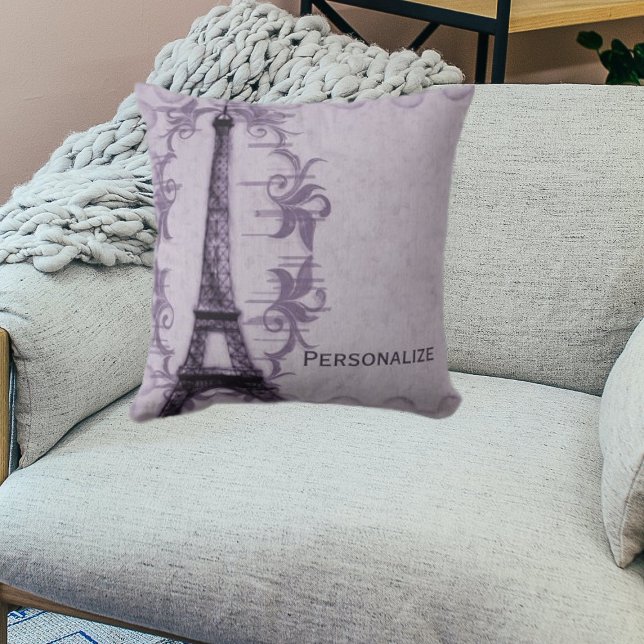 Lila Paris Grunge Kudde (Lavender Paris Grunge Throw Pillow)