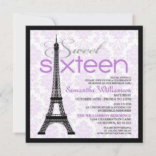 Lila Paris Sweet 16-inbjudningar Inbjudningar