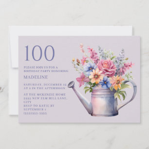 Lila Päron Blommig Vattningskanna 100-årsdag Inbjudningar