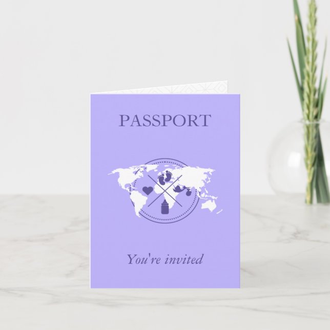 Lila Pass Resebebis Världskarta Inbjudan (Framsida)