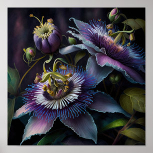 Lila Passion Flowers Art Print Poster
