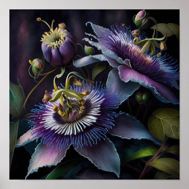 Lila Passion Flowers Art Print Poster (Framsidan)