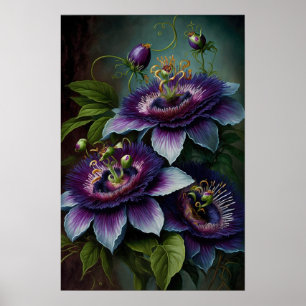 Lila Passion Flowers Art Print Poster