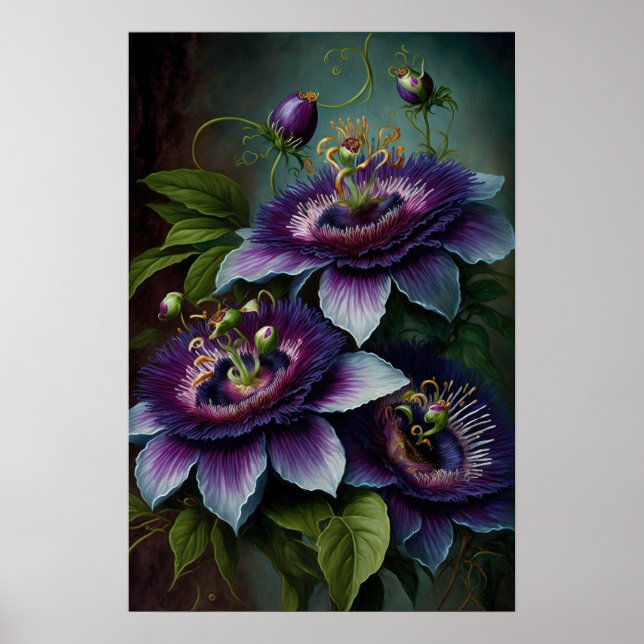 Lila Passion Flowers Art Print Poster (Framsidan)