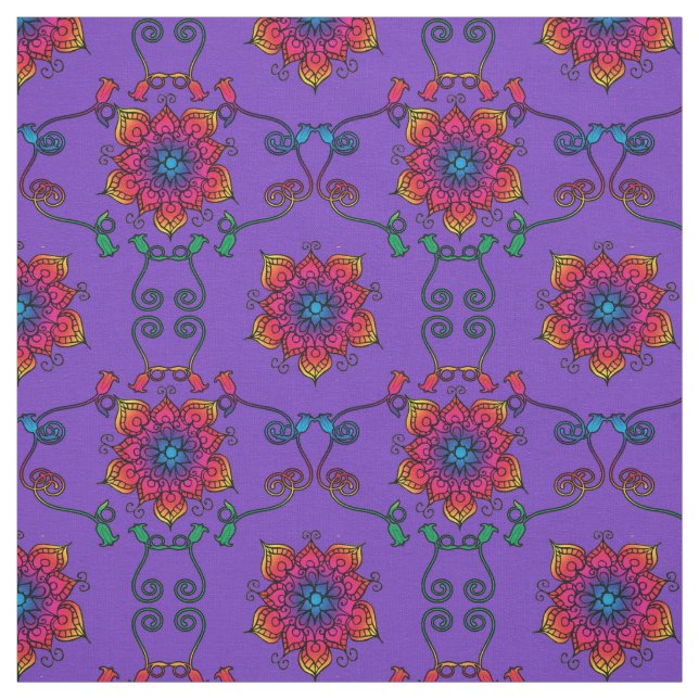 Lila Passion Flowers | Boho Stil Tyg (Provkarta)