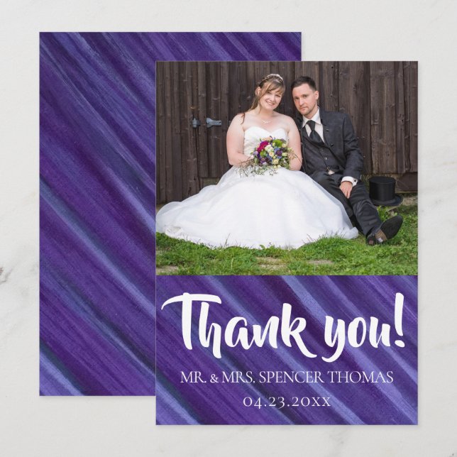 Lila Passion | Violet Lavender Plum Brushstroke Tack Kort (Fram/baksida)