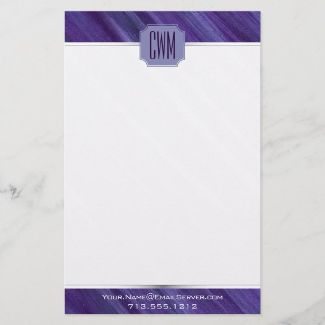 Lila Passion | Violet Plum Brushstroke Monogram Brevpapper (Framsida)