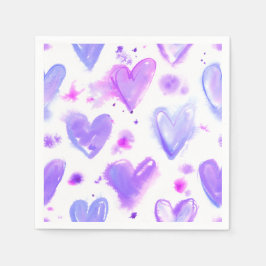 Lila Passion Watercolor Hjärtar Pappersservett