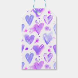 Lila Passion Watercolor Hjärtar Presentetikett