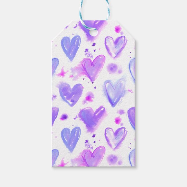 Lila Passion Watercolor Hjärtar Presentetikett (Framsidan)
