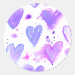 Lila Passion Watercolor Hjärtar Runt Klistermärke