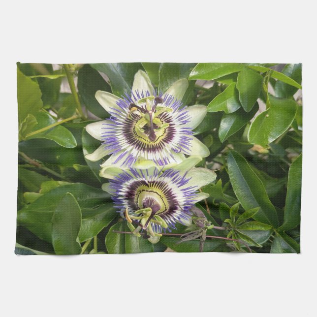 Lila Passionsblomma Blommig Kökshandduk (Horisontell)