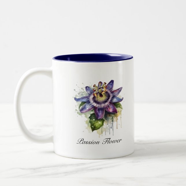Lila Passionsblomma Botanisk Kaffe Stil Två-Tonad Mugg (Vänster)