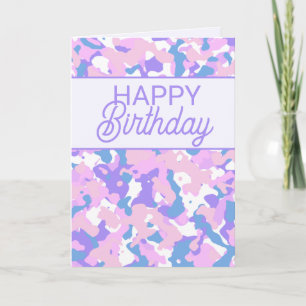 Lila Pastel Camo Grattis på födelsedagen Card Tack Kort