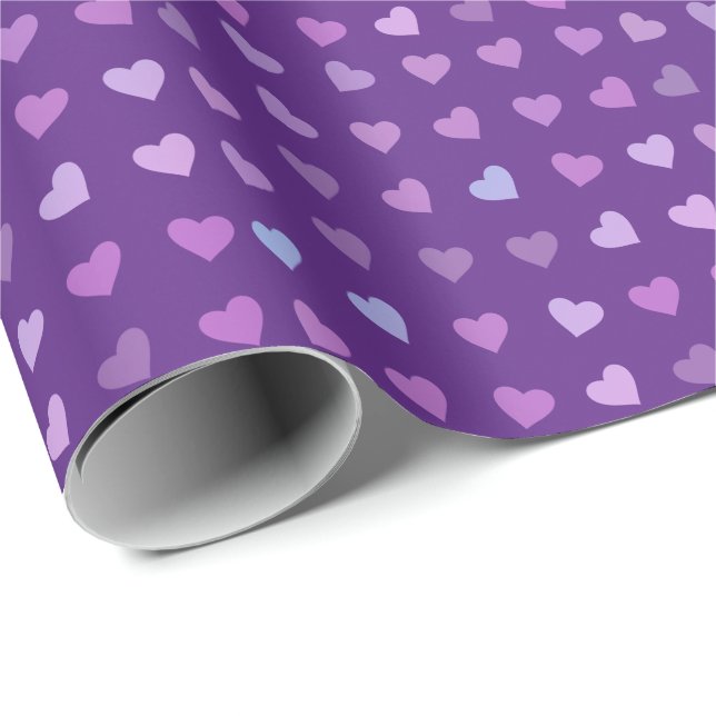 LILA PASTEL FÄRGAD HEARTS PRESENTPAPPER (Rullad Hörn)