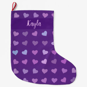 LILA PASTEL FÄRGAD HEARTS STOR JULSTRUMPA