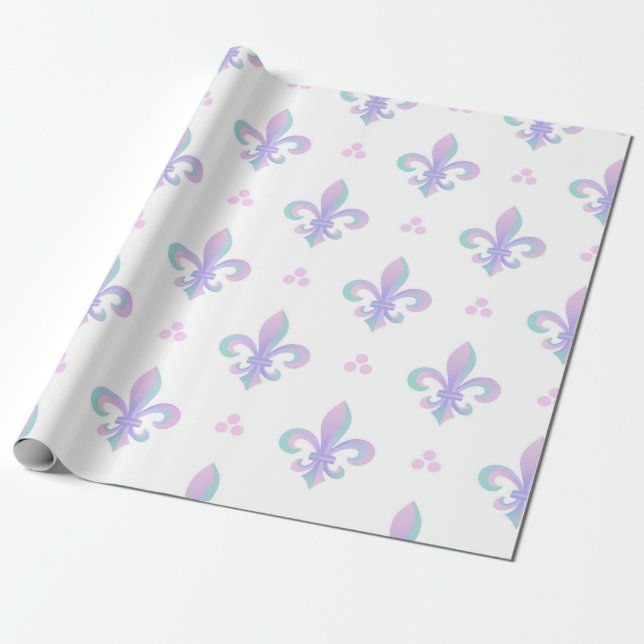 Lila Pastel Fleur De Lis Mönster Presentpapper (Utrullad)