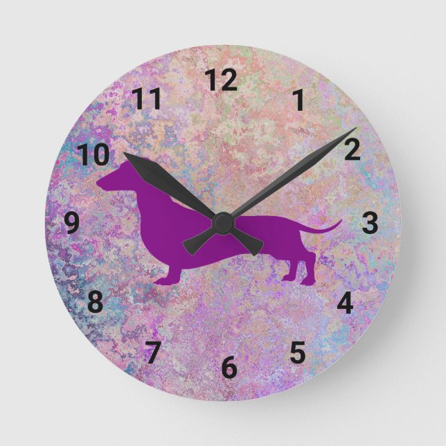 Lila Pastel Marble Dachshund Wall Clock Rund Klocka (Framsida)