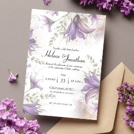 Lila Pastel Modern Boho Blommigt Elegant bröllop Inbjudningar