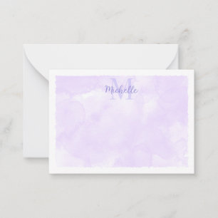 Lila Pastell Akvarell Monogram för Alla Tillfällen Anteckningskort