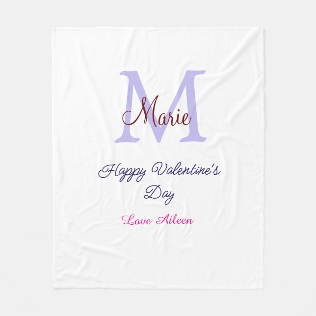 Lila pastell glad Alla hjärtans dag rosa monogram  Fleecefilt (Framsidan)