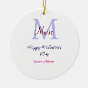 Lila pastell glad Alla hjärtans dag rosa monogram Julgransprydnad Keramik