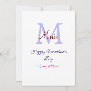 Lila pastell glad Alla hjärtans dag rosa monogram Julkort