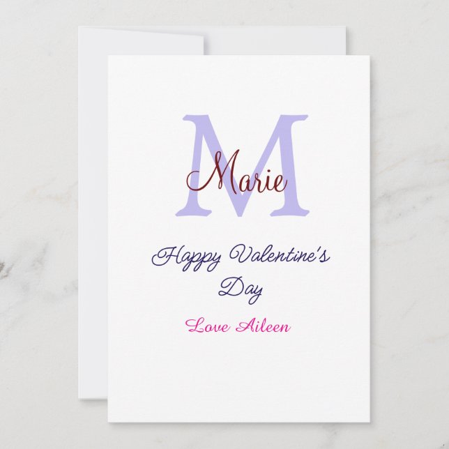 Lila pastell glad Alla hjärtans dag rosa monogram  Julkort (Framsida)