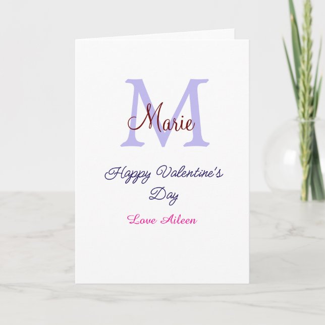 Lila pastell glad Alla hjärtans dag rosa monogram  Kort (Framsida)