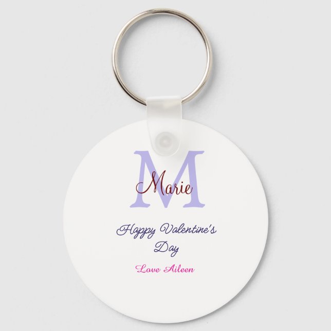 Lila pastell glad Alla hjärtans dag rosa monogram  Nyckelring (Framsida)