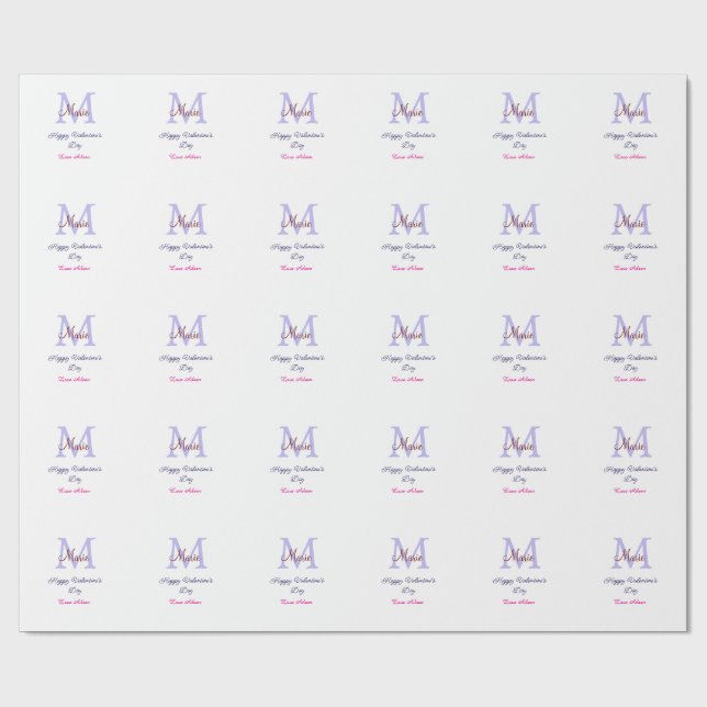 Lila pastell glad Alla hjärtans dag rosa monogram  Presentpapper (Platt)