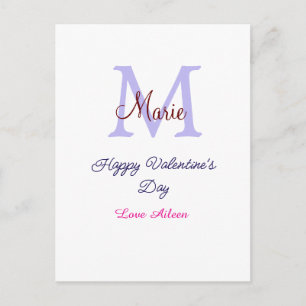 Lila pastell glad Alla hjärtans dag rosa monogram Vykort