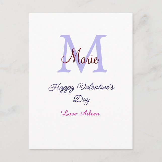 Lila pastell glad Alla hjärtans dag rosa monogram  Vykort (Framsida)
