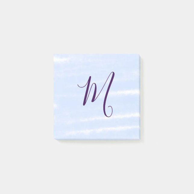 Lila pastell vattenfärg monogram namn bokstavretro post-it block (Framsida)
