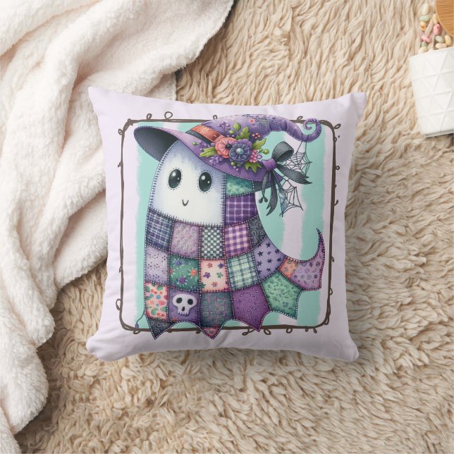 Lila Patchwork Ghost Halloween - Spooky Decor Kudde (Filt)