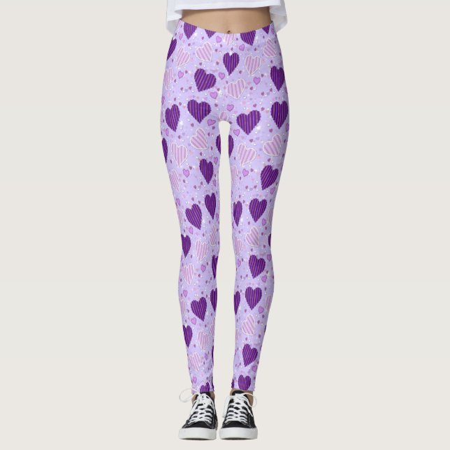 Lila Patchwork Hearearts Leggings (Framsida)